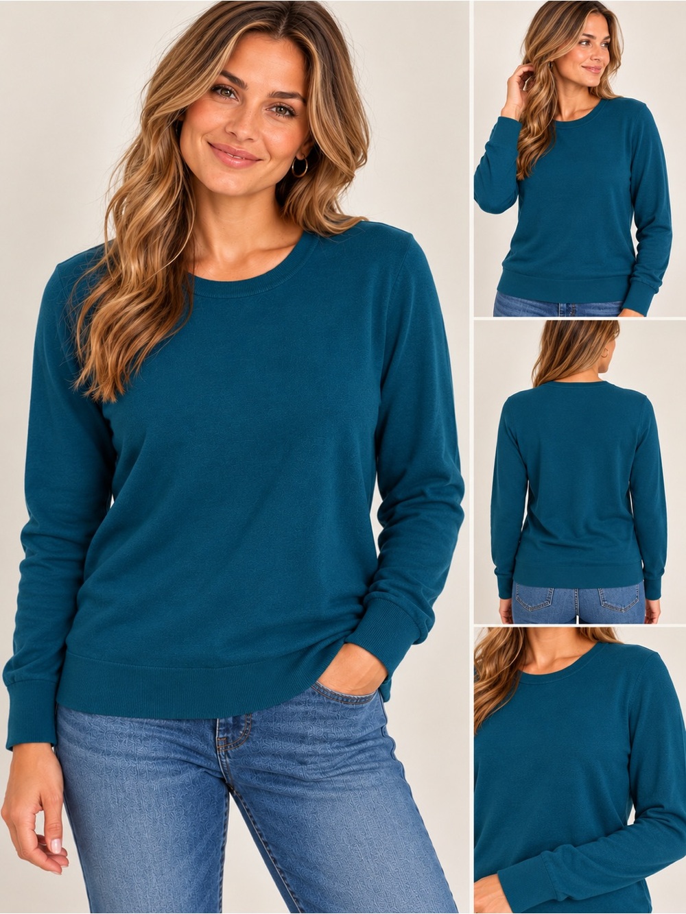 Alfani Women’s True Teal Crewneck Sweater Size L NWT Cotton Blend
